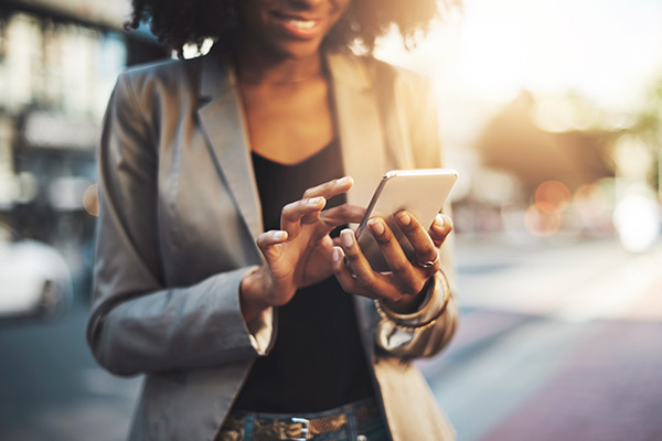 woman holding phone