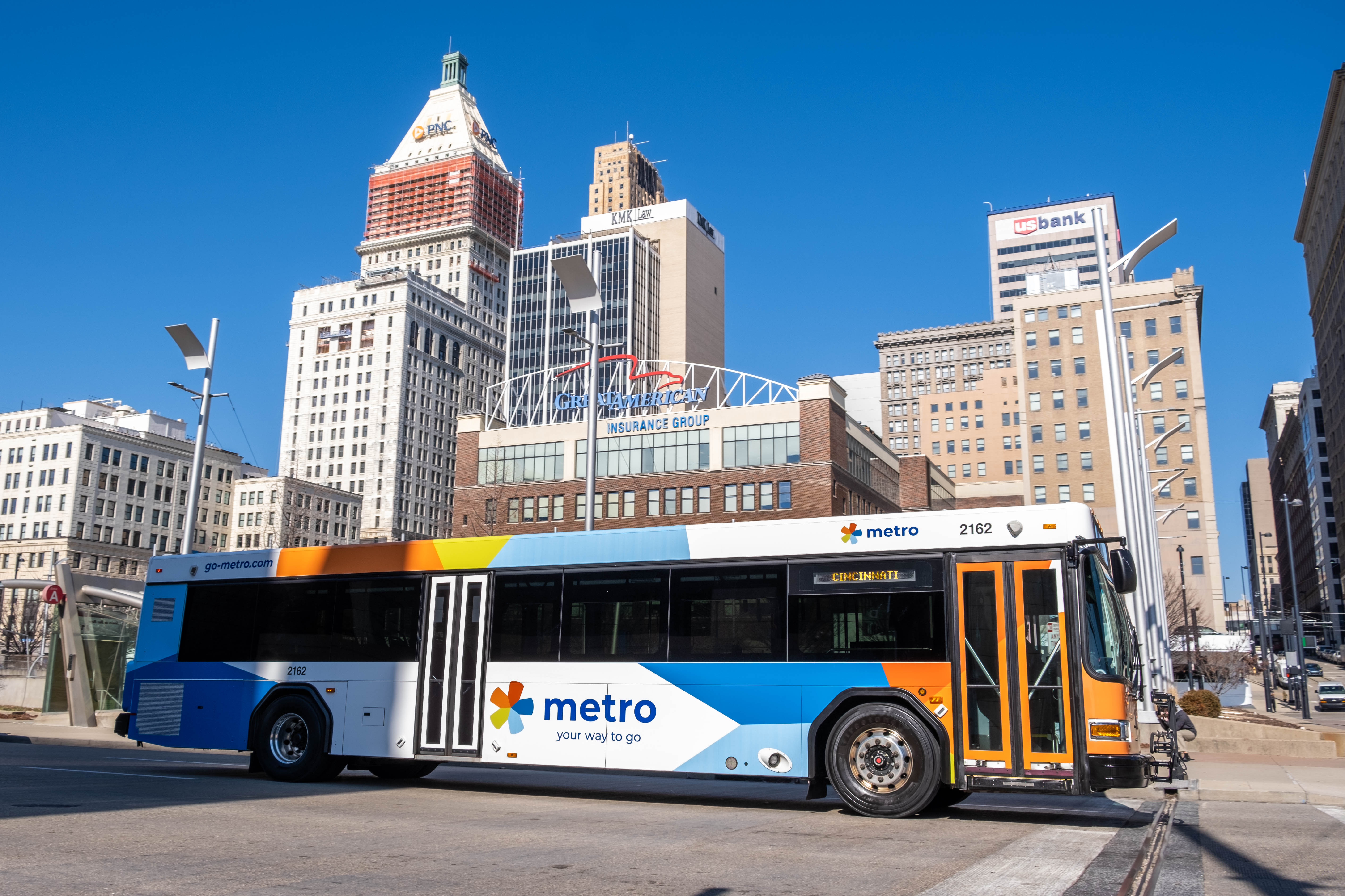 Cincy Skyline second street bus February 5 2024