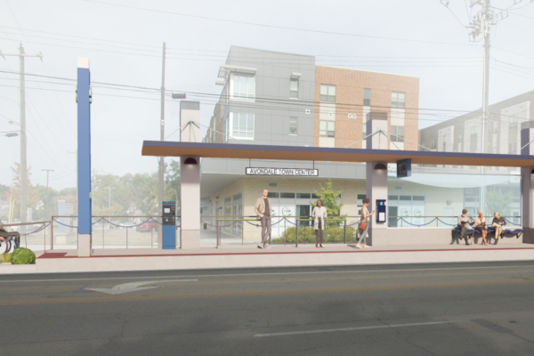 bus station with a suspended roof