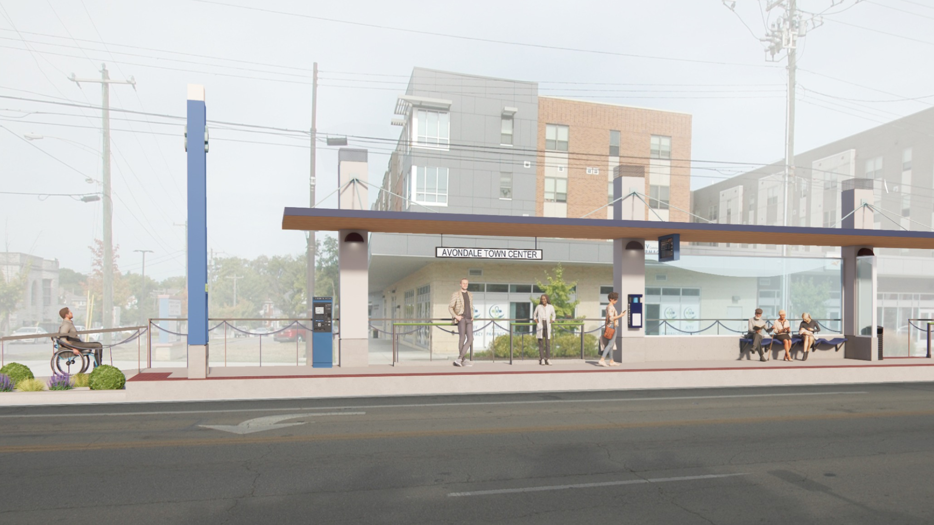 bus station with a suspended roof